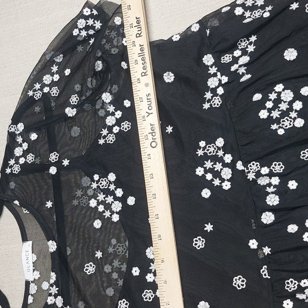 Glance Top Size XL Black Embroidered Floral Sheer Babydoll - Picture 10 of 13